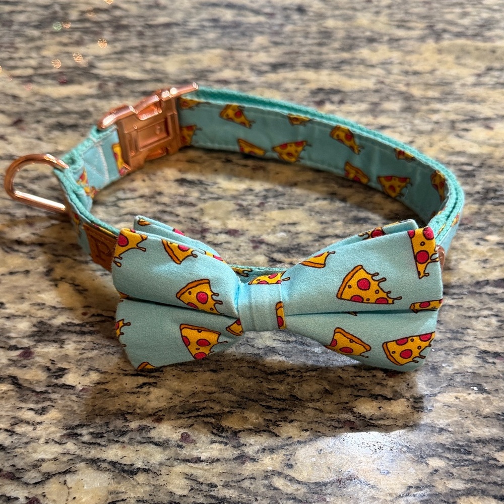 Pizza Print Dog Bow Tie Collar